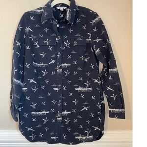 LL Bean Signature Chamois Tunic Size S Navy Heritage Print Ducks Flannel